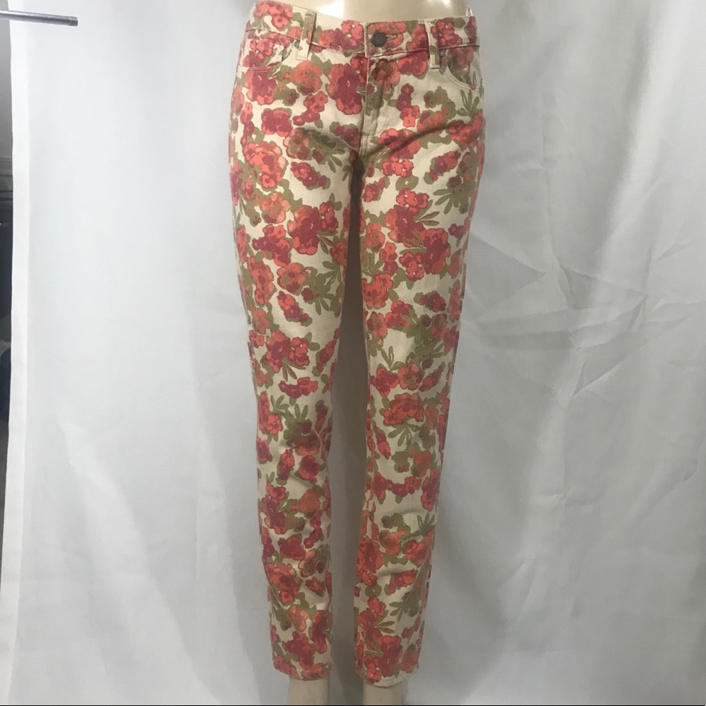 PAIGE orange floral ankle skyline skinny jeans - Picture 2 of 4